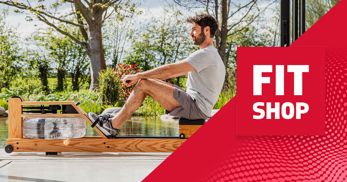 Main banner featuring a person using a wooden indoor rowing machine.